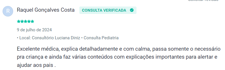 Avaliação 1 de paciente sobre a Dra. Luciana Gomide